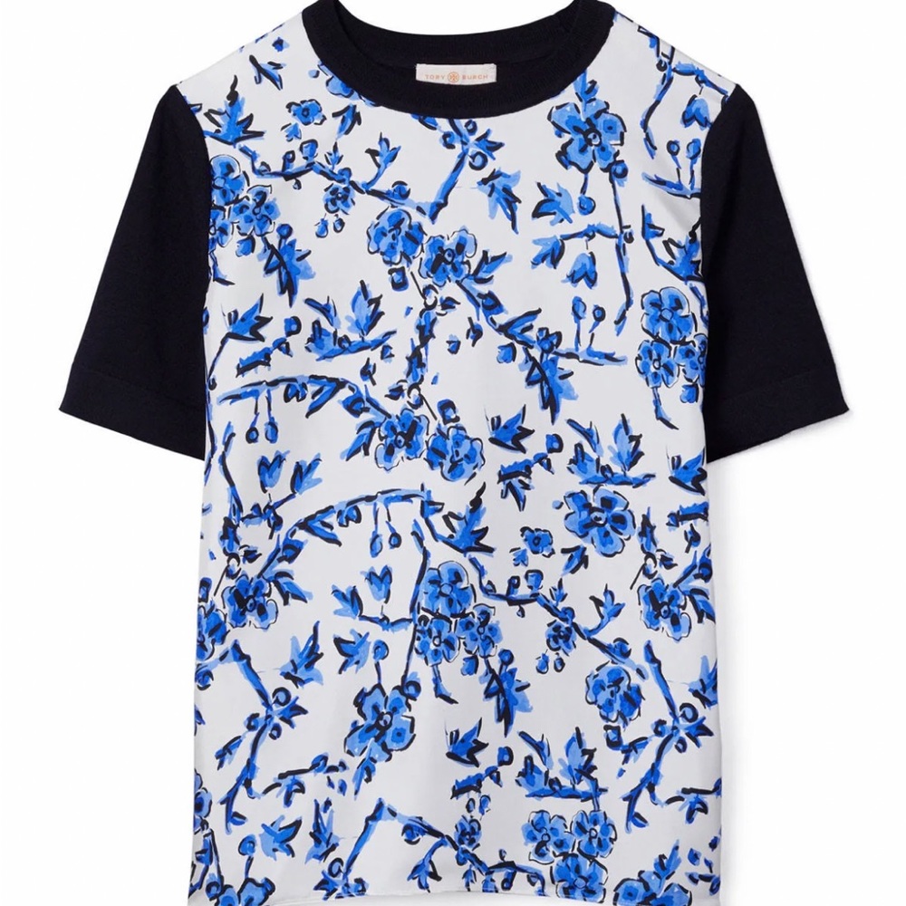 Tory Birch Branches Silk and Merino Wool T Shirt Sweater Size M